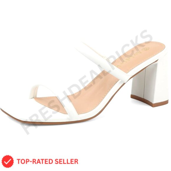 Square Toe Heeled Sandals Chunky Block Mules Slip On Double Strap Retro